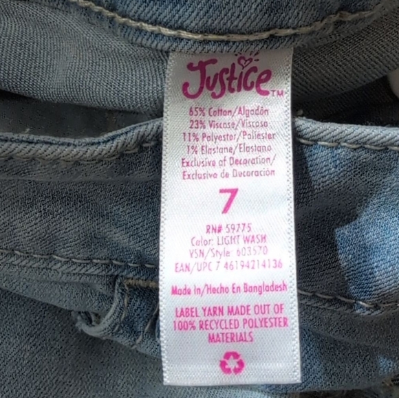 Nwt Justice Midi Denim Short Light Wash Frayed Soft Stretchy Comfy Girl Kids 7 - Picture 3 of 6